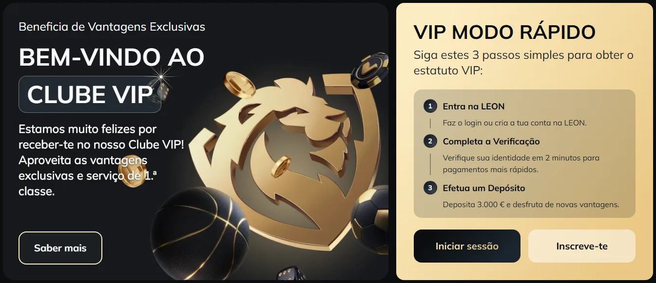 Interface LEON PT: Clube VIP e modo rápido de acesso em 3 passos